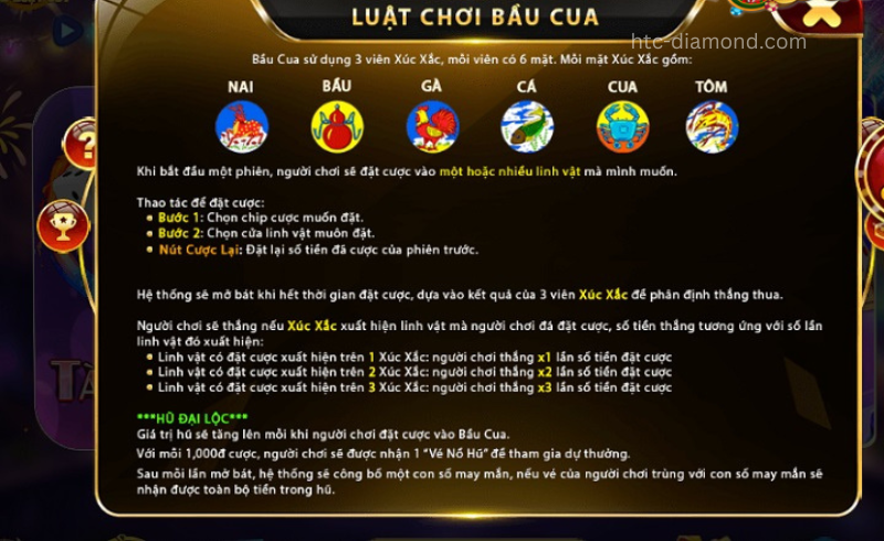 Luật cơ bản chơi game Bầu Cua Mini 